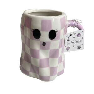 SUNDAY MORNING CERAMICS Halloween Checked Ghost Mug SPOOK-TACULAR VIBES ONLY NWT